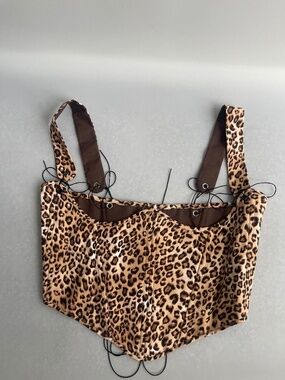 Handmade Leopard Underbust Corset XL Detachable Straps Lace Up Boned